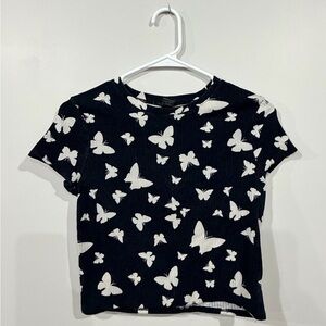 Wild Fable Black and White Butterfly Crop Top